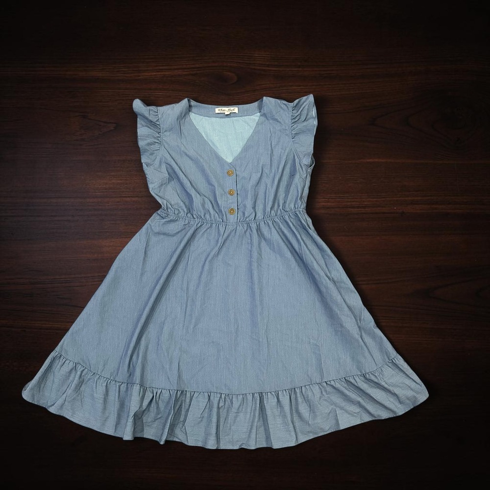 White Mark Chambray Tiered Ruffle Dress 1XL Boho Cottagecore Flutter Sleeve